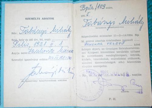 Zenekar vezetői igazolvány