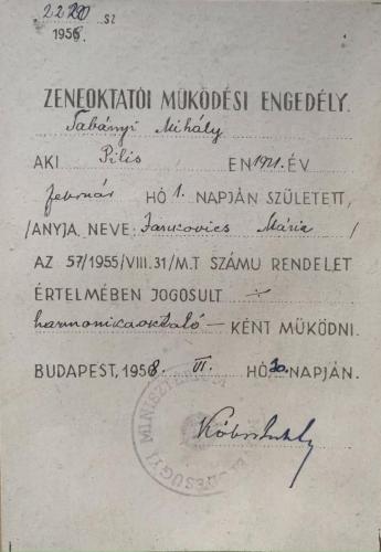 Zeneoktatói engedély